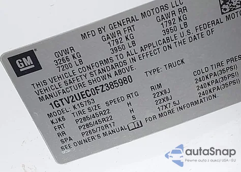 2015 GMC Sierra 1500 Sle из США, поврежденный, VIN 1GTV2UEC0FZ385980